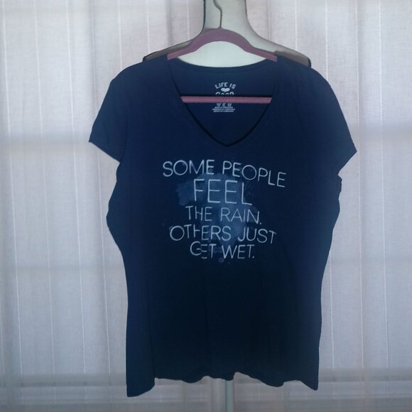 LIFE IS GOOD Women Fitted Short Sleeve V-Neck Navy Tee XL - Picture 1 of 6